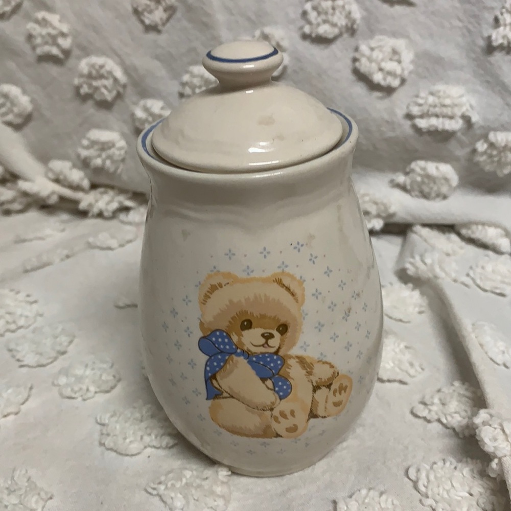 Vintage Tienshan Stoneware Teddy BearCondiment Jar